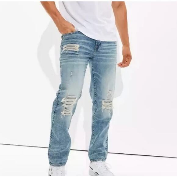 American Eagle Slim Straight Patched Distressed Jeans - Picture 1 of 12